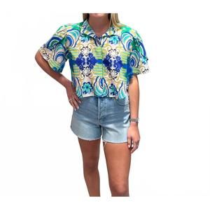 NEW DE LORETA daniela button front blouse in blue